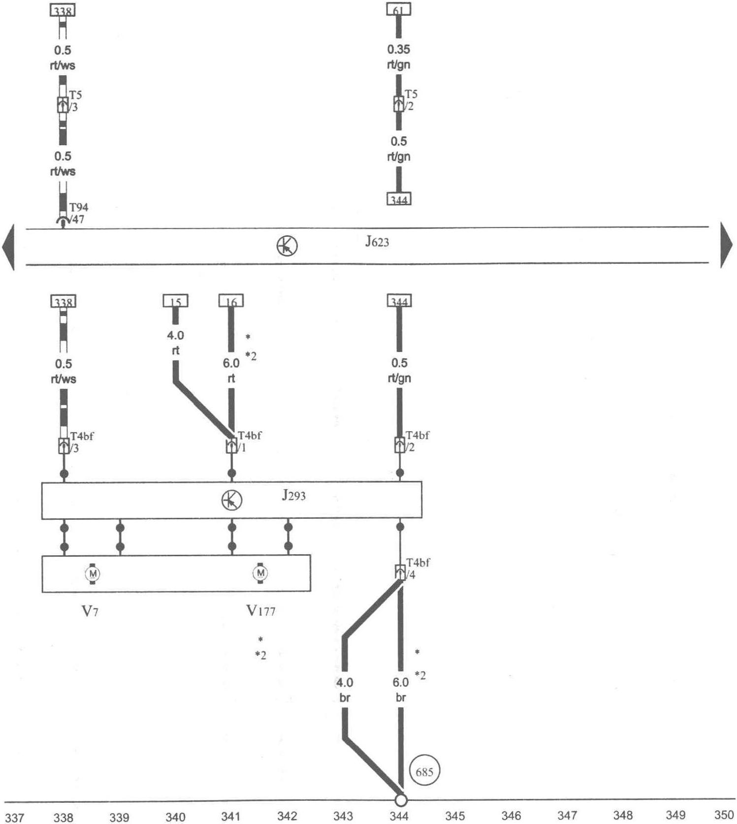 图1-1-25 散热器风扇控制单元、发动机控制单元、散热器风扇、散热器风扇2